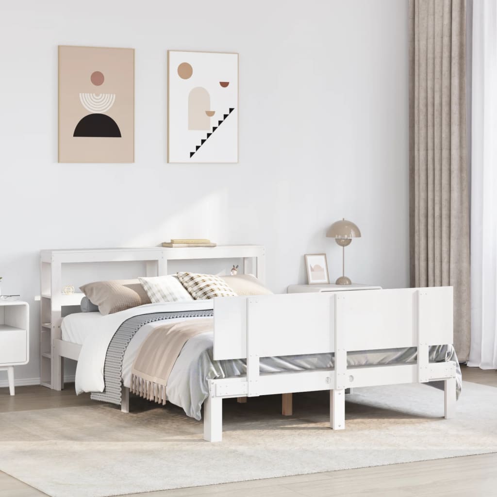 Bedframe met hoofdbord massief grenenhout wit 150x200 cm is nu te koop bij PeponiXL, paradijselijk wonen!