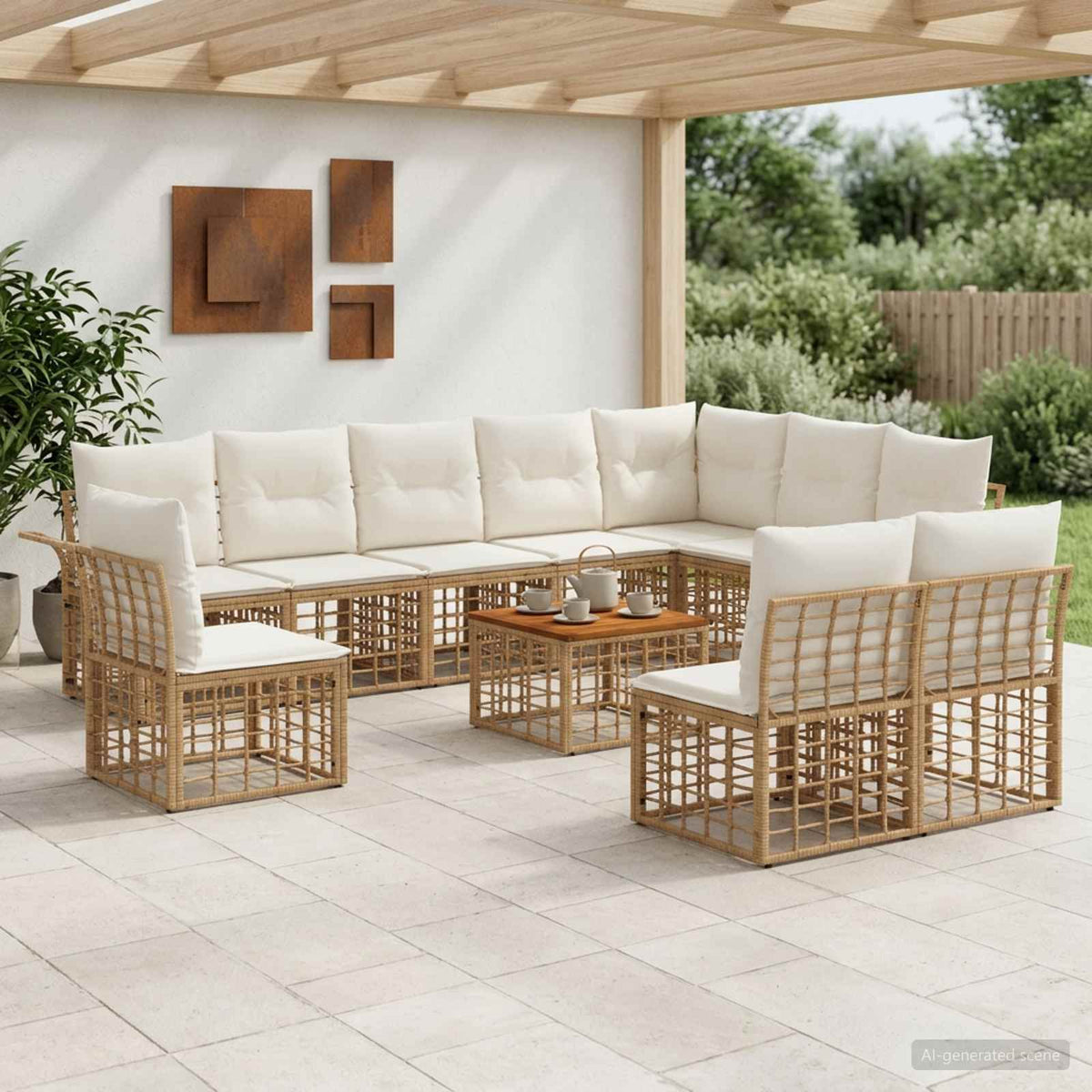 Buiten bankenset 11 pcs Natuurlijk en Crème Wit Polyester is nu te koop bij PeponiXL, paradijselijk wonen!