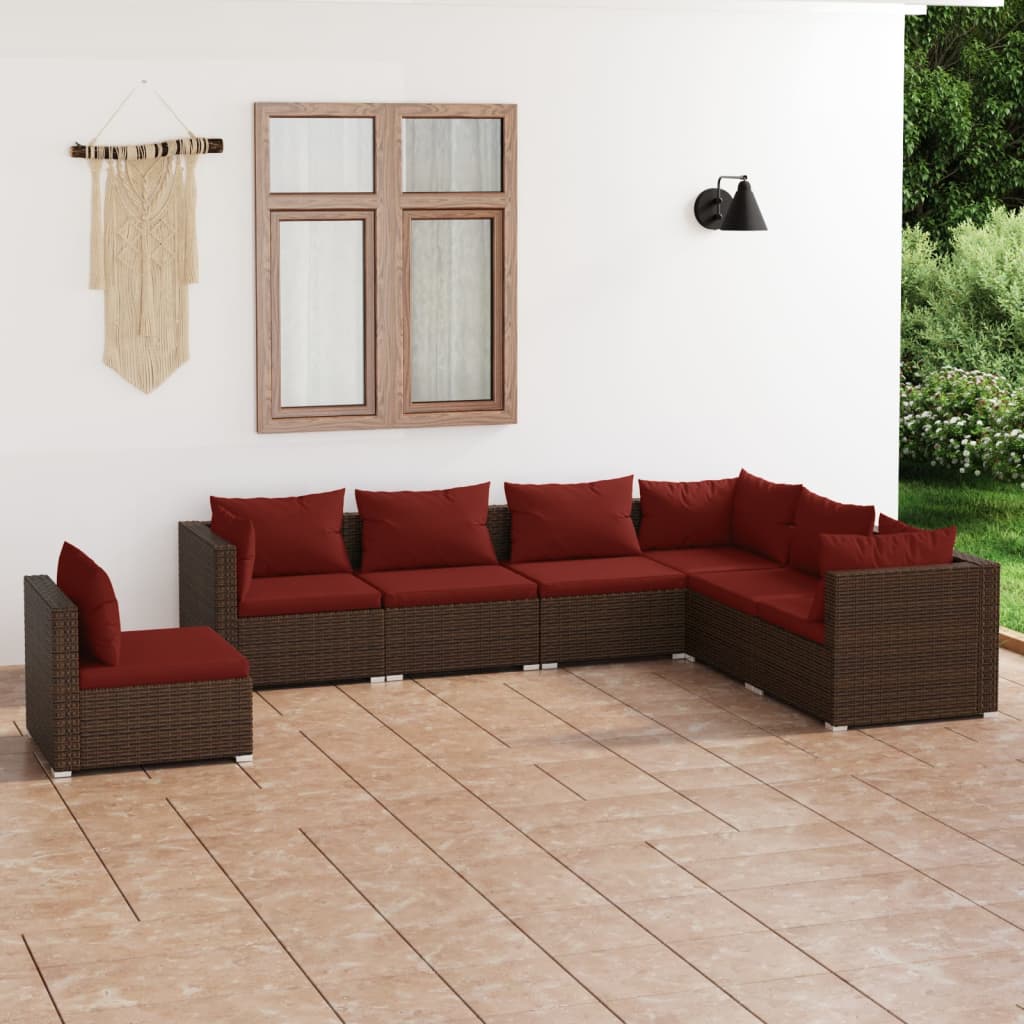 7-delige Loungeset met kussens poly rattan bruin is nu te koop bij PeponiXL, paradijselijk wonen!