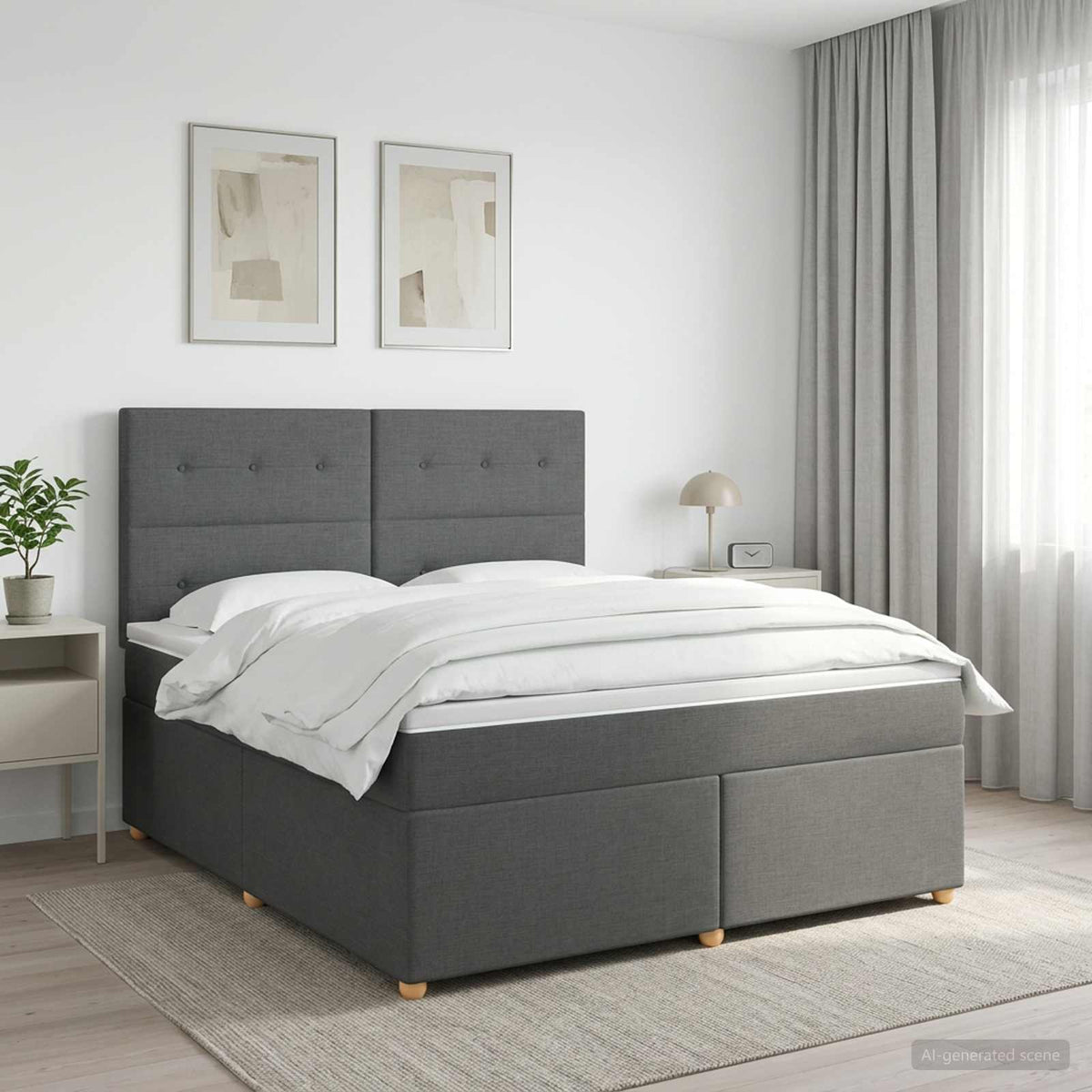 Boxspringbed met matras Donkergrijs 140 x 200 cm Stof is nu te koop bij PeponiXL, paradijselijk wonen!