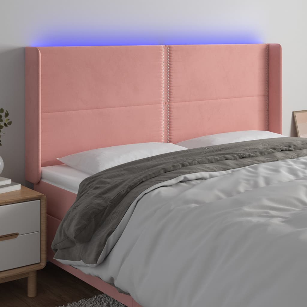 Hoofdbord LED 203x16x118/128 cm fluweel roze is nu te koop bij PeponiXL, paradijselijk wonen!