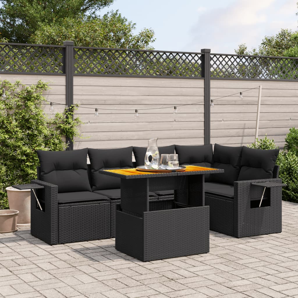 6-delige Loungeset met kussens poly rattan zwart is nu te koop bij PeponiXL, paradijselijk wonen!