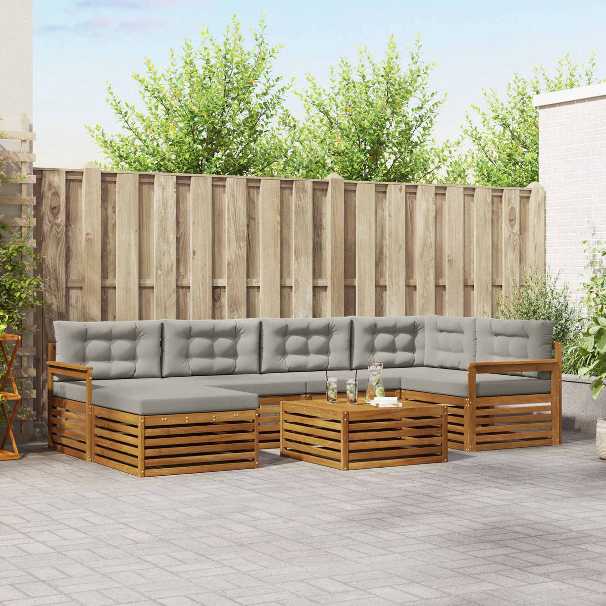 Buiten bankenset met kussen 7 pcs Natuurlijk en Lichtgrijs is nu te koop bij PeponiXL, paradijselijk wonen!