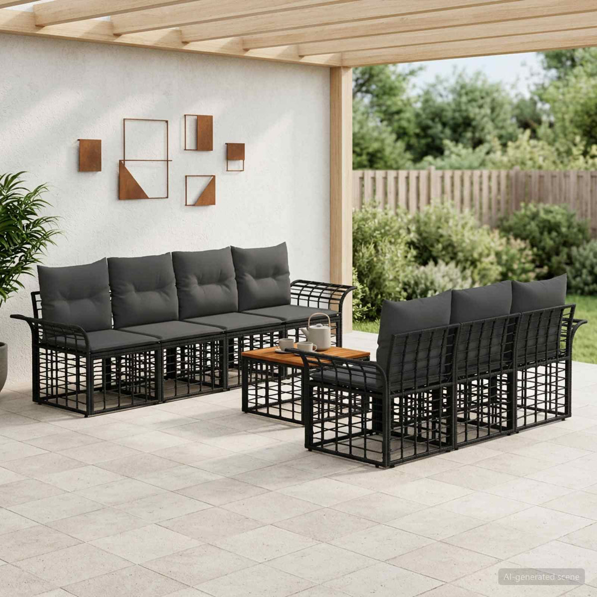 Buiten bankenset 8 st Zwart en Donkergrijs poly rattan is nu te koop bij PeponiXL, paradijselijk wonen!