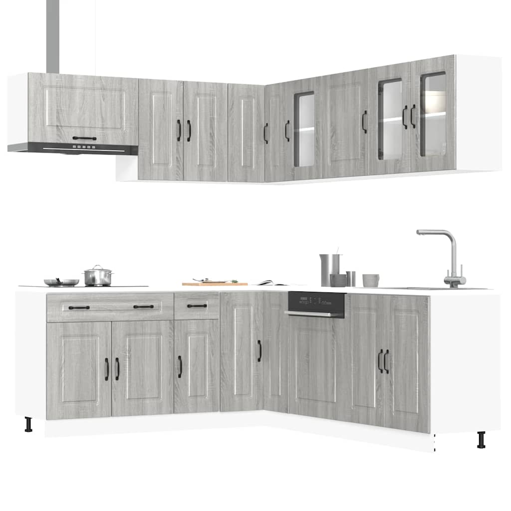 11-delige Keukenkastenset Kalmar bewerkt hout grijs sonomaeiken is nu te koop bij PeponiXL, paradijselijk wonen!