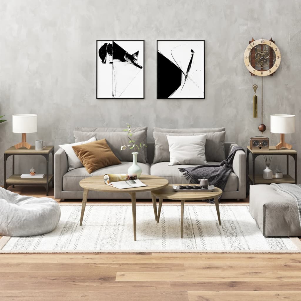Bijzettafels 2 st 40x40x40 cm bewerkt hout sonoma eikenkleurig is nu te koop bij PeponiXL, paradijselijk wonen!