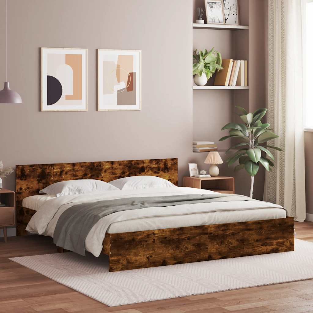 Bedframe met hoofdeinde gerookt eikenkleurig 180x200 cm is nu te koop bij PeponiXL, paradijselijk wonen!