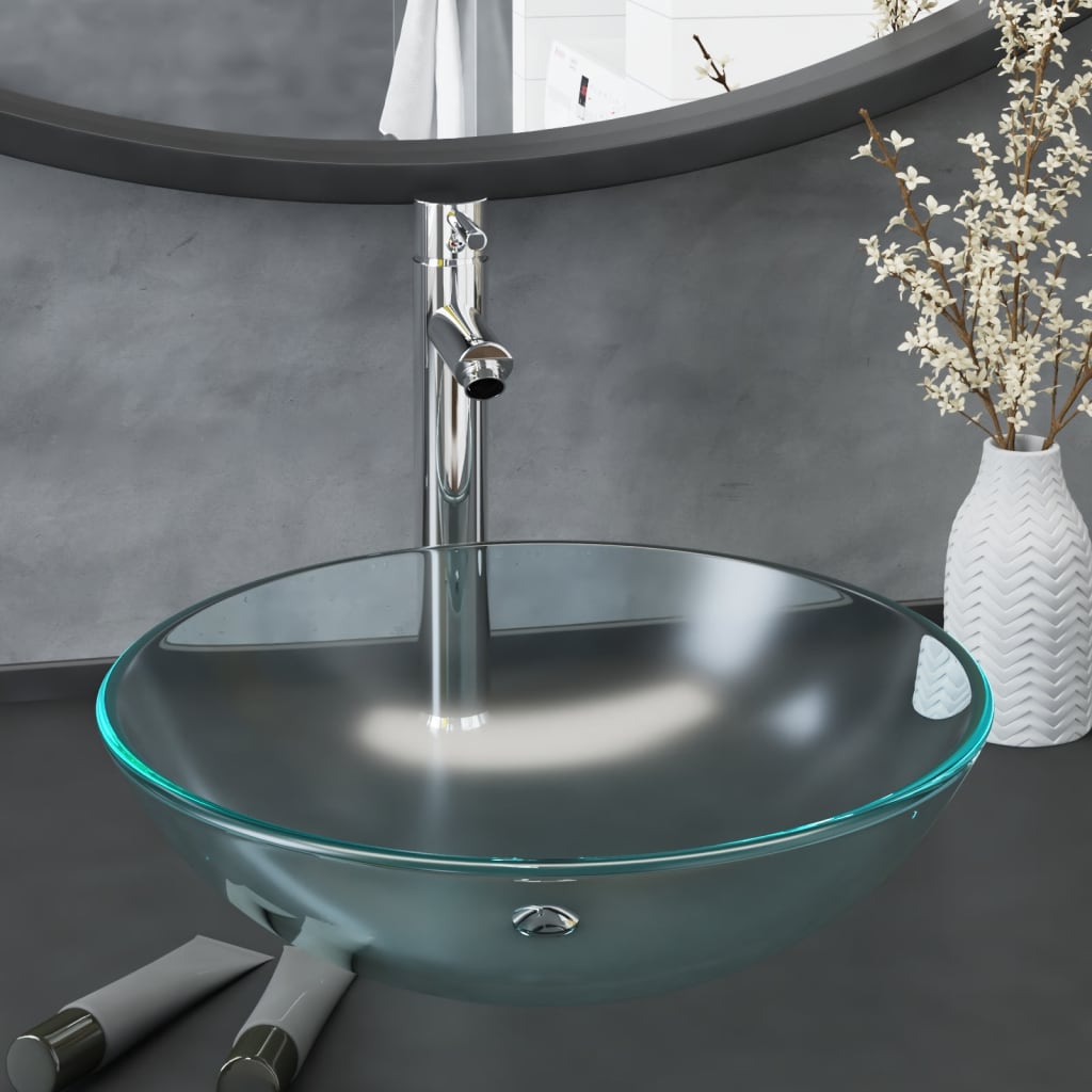 Wastafel met kraan en pop-up afvoer mat gehard glas is nu te koop bij PeponiXL, paradijselijk wonen!