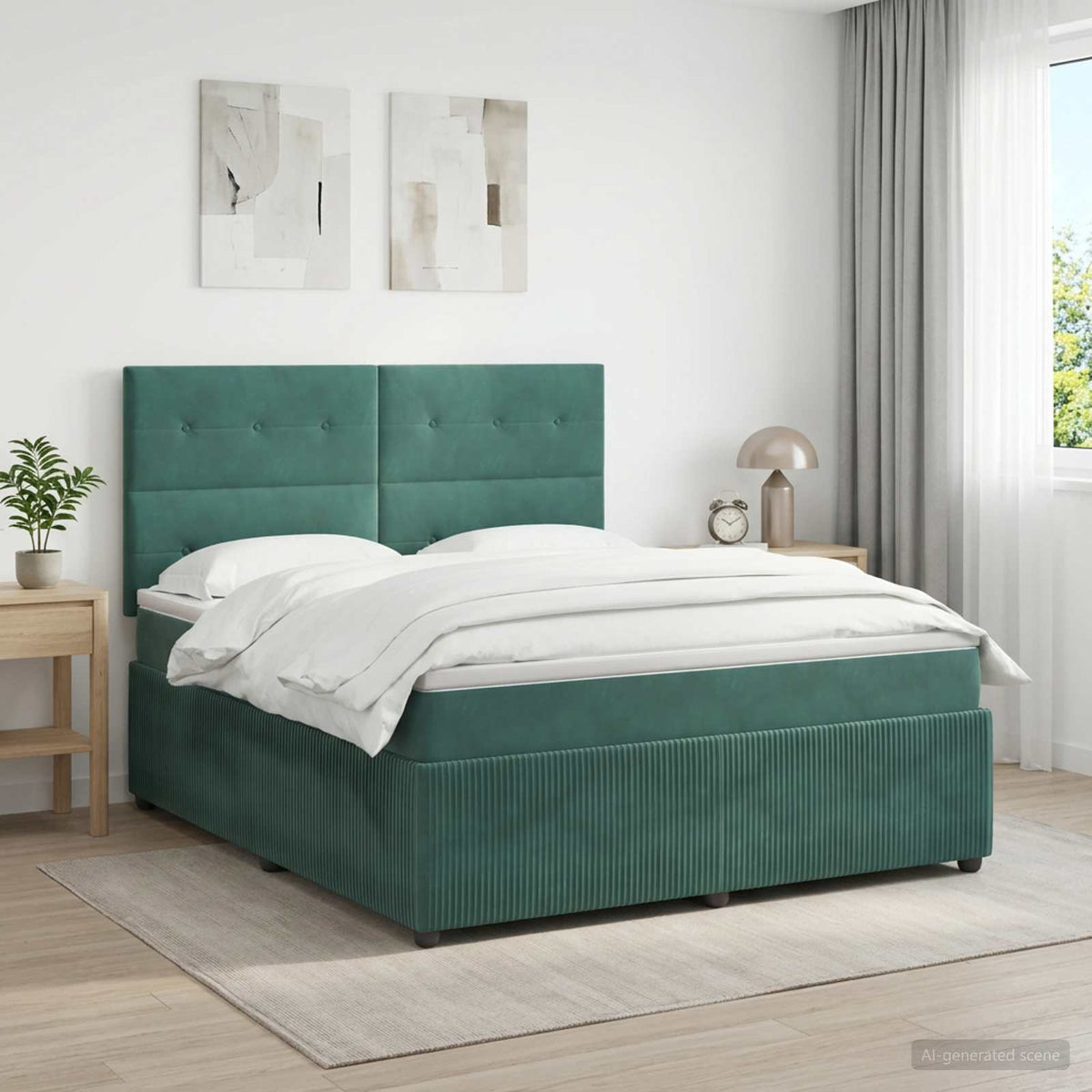 Boxspringbed met matras Donkergroen 140 x 190 cm Fluweel is nu te koop bij PeponiXL, paradijselijk wonen!