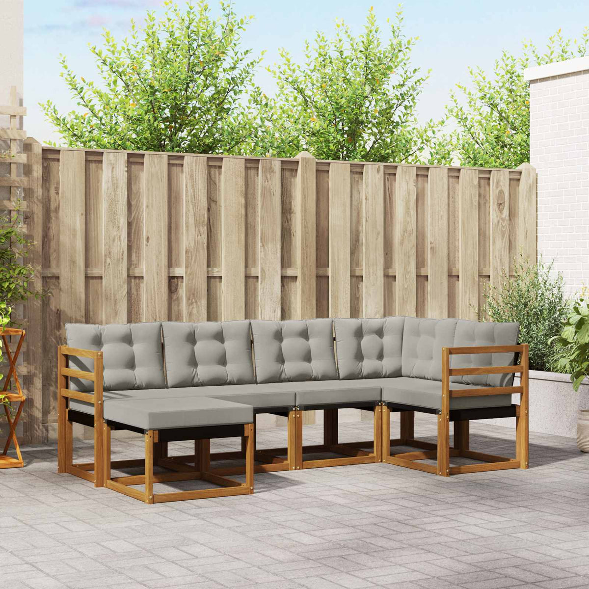 Buiten bankenset met kussen 6 pcs Natuurlijk en Lichtgrijs is nu te koop bij PeponiXL, paradijselijk wonen!