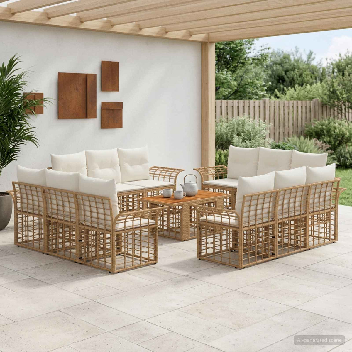 Tuinbankenset 13 st Natuurlijk en Crème Wit poly rattan is nu te koop bij PeponiXL, paradijselijk wonen!
