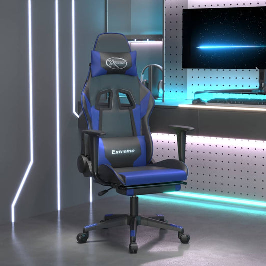 Gamestoel met voetensteun kunstleer zwart en blauw is nu te koop bij PeponiXL, paradijselijk wonen!