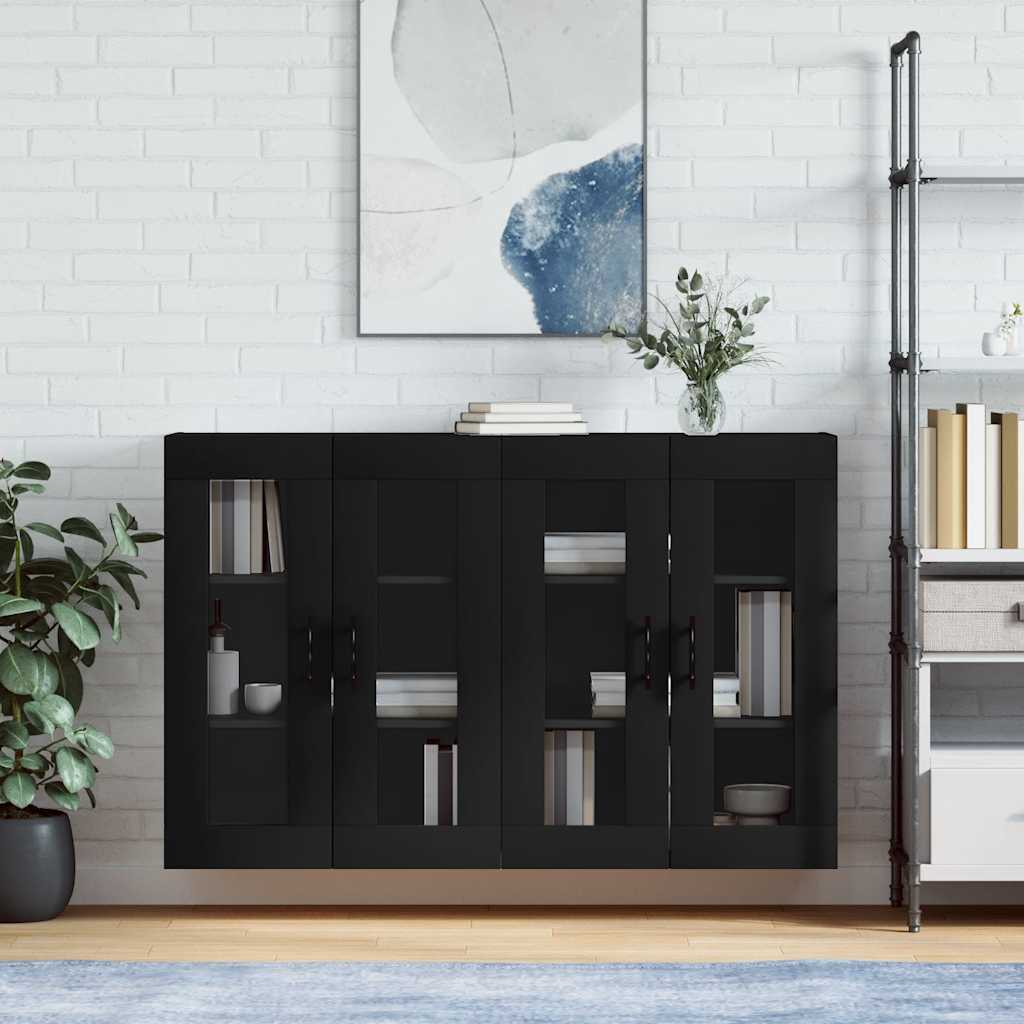 Hangkasten 2 st bewerkt hout zwart is nu te koop bij PeponiXL, paradijselijk wonen!