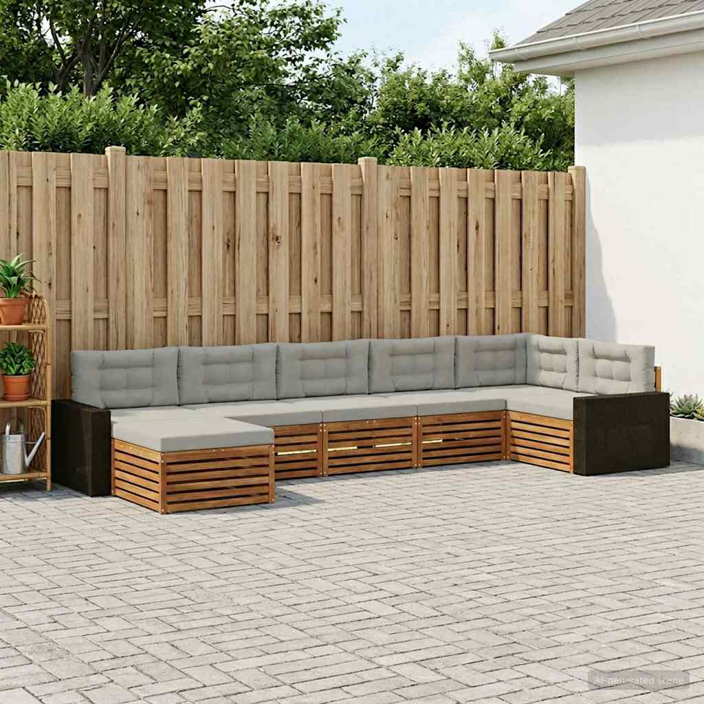 Buiten bankenset met kussen 7 pcs Naturel en lichtgrijs is nu te koop bij PeponiXL, paradijselijk wonen!