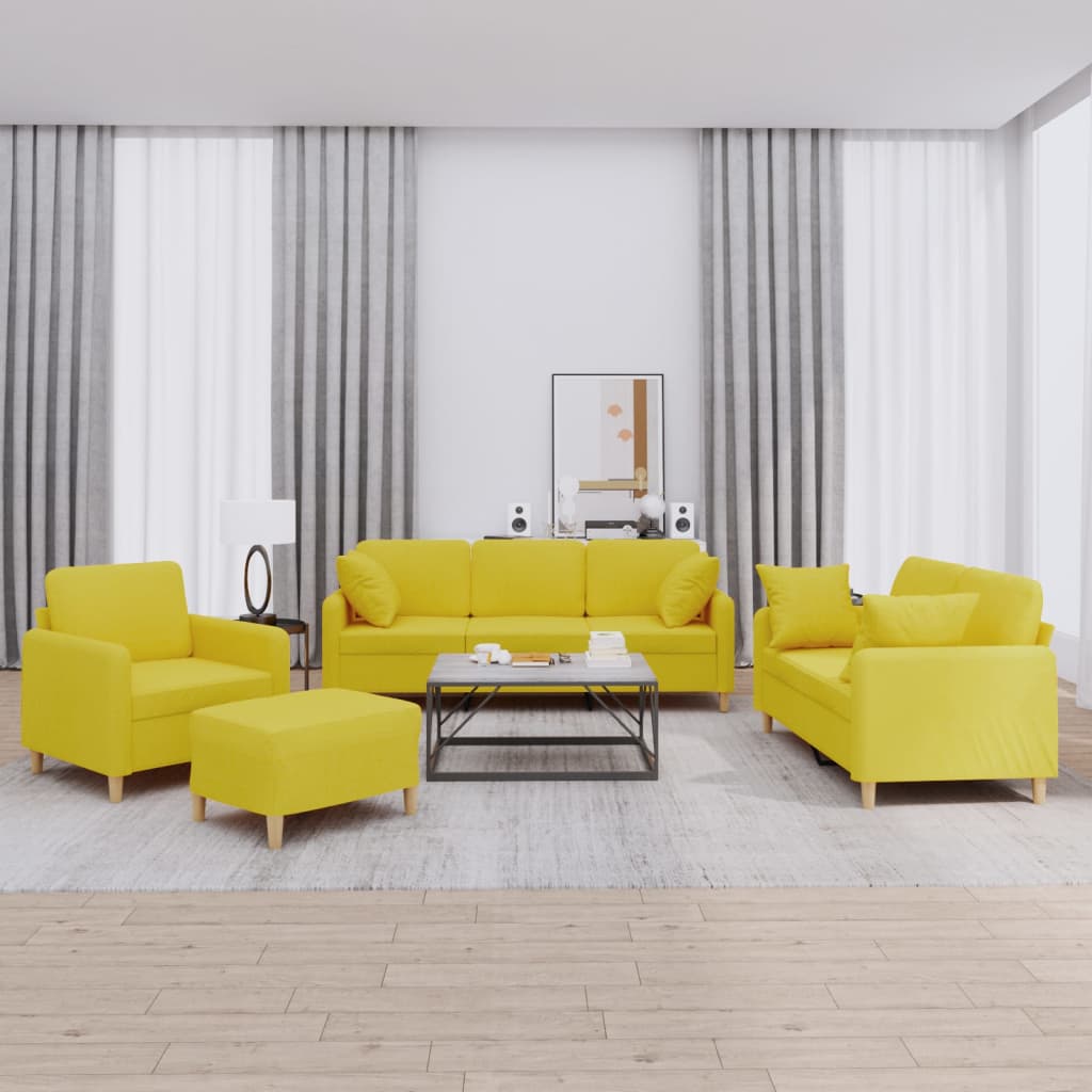 4-delige Loungeset met kussens stof lichtgeel is nu te koop bij PeponiXL, paradijselijk wonen!