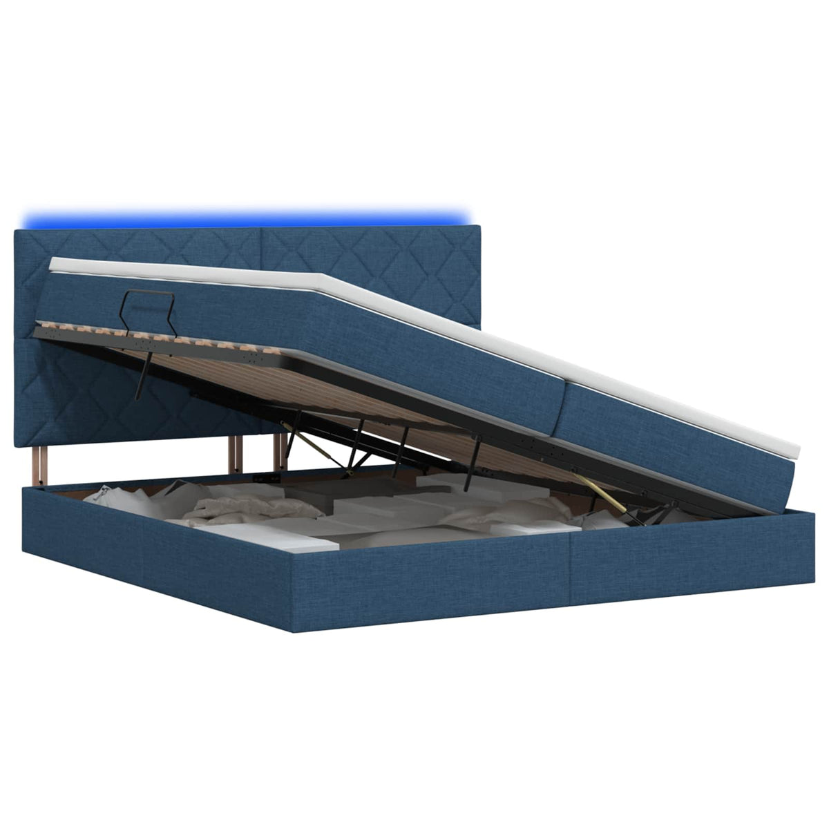 LED Opslagbed met Matras Blauw 200 x 200 cm Stof is nu te koop bij PeponiXL, paradijselijk wonen!