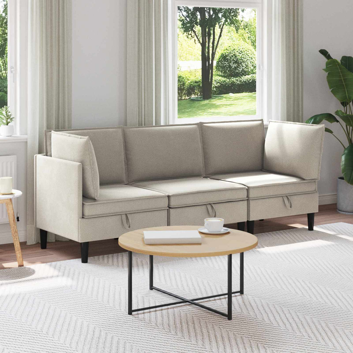 Woonkamer Meubelset 3 pcs Havermout Stof is nu te koop bij PeponiXL, paradijselijk wonen!
