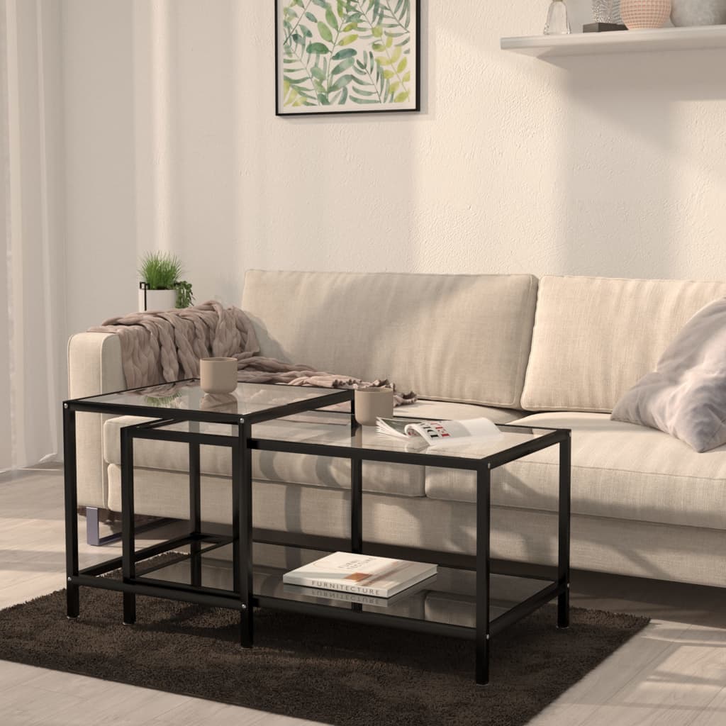 2-delige Salontafelset gehard glas zwart is nu te koop bij PeponiXL, paradijselijk wonen!