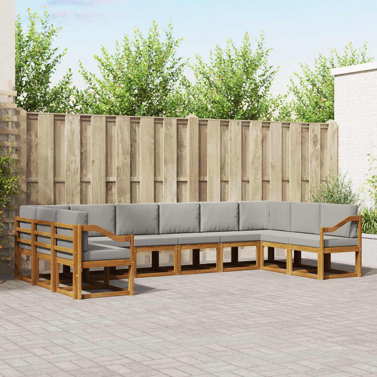 Buiten bankenset met kussen 10 pcs Natuurlijk en Lichtgrijs is nu te koop bij PeponiXL, paradijselijk wonen!