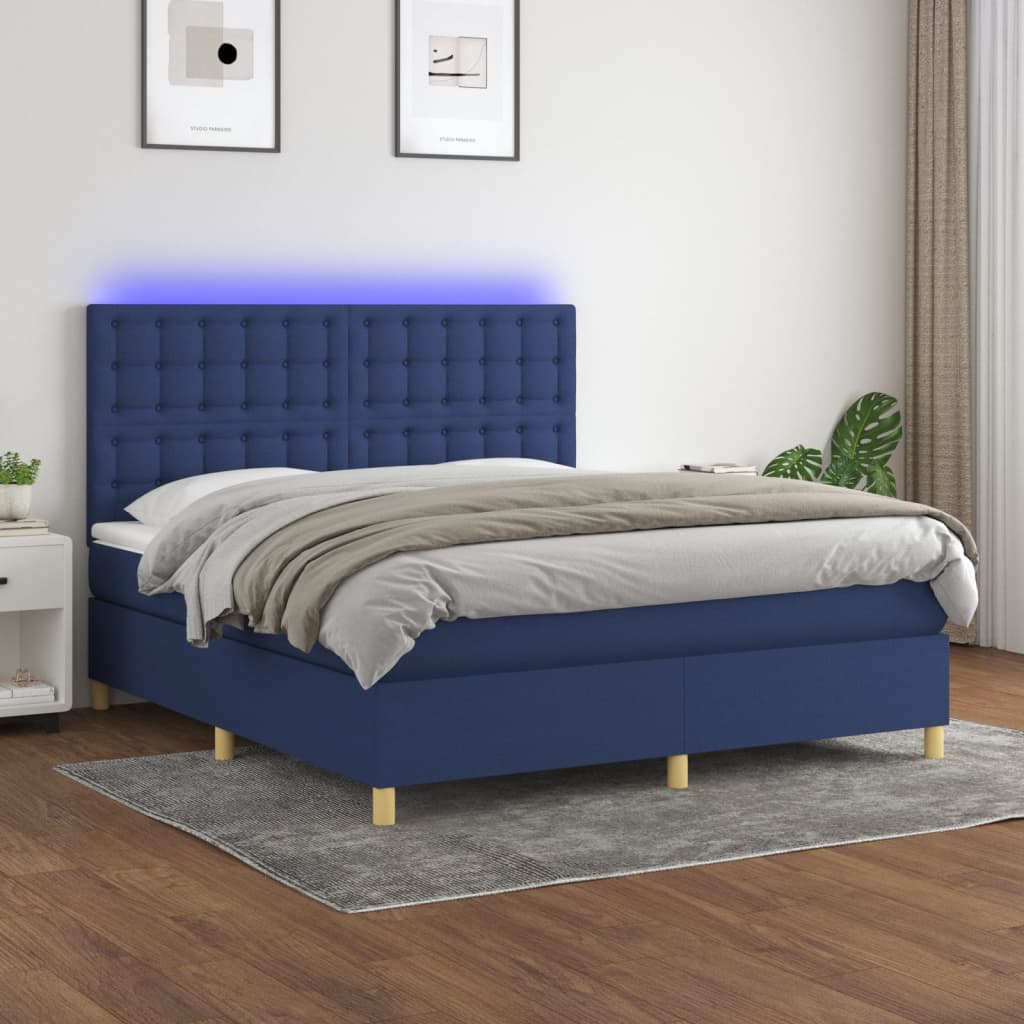 Boxspring met matras en LED stof blauw 160x200 cm is nu te koop bij PeponiXL, paradijselijk wonen!