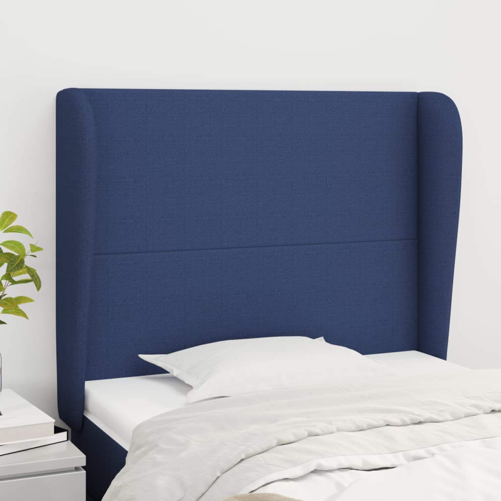 Hoofdbord met randen 103x23x118/128 cm stof blauw is nu te koop bij PeponiXL, paradijselijk wonen!