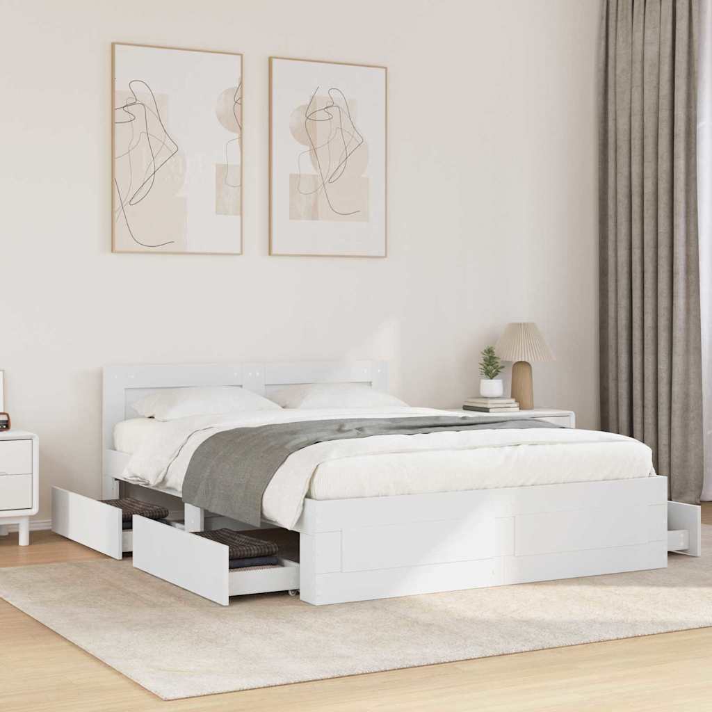 Bedframe met hoofdeinde 2 pcs Wit 137 x 188 cm Bewerkt hout is nu te koop bij PeponiXL, paradijselijk wonen!