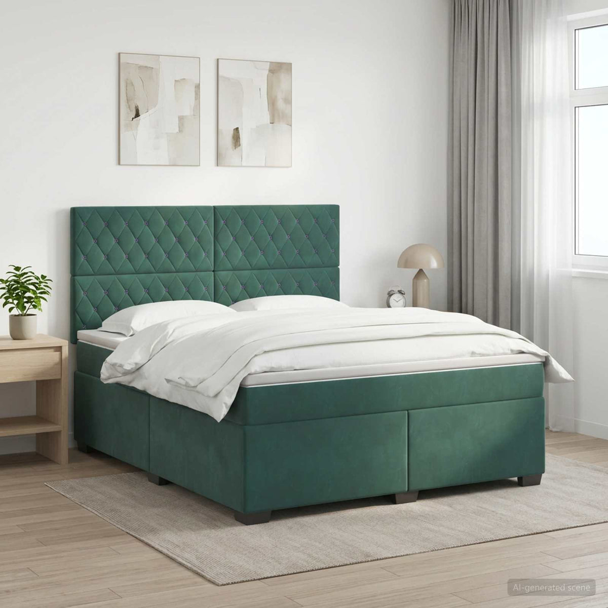 Boxspringbed met matras Donkergroen 140 x 200 cm Fluweel is nu te koop bij PeponiXL, paradijselijk wonen!