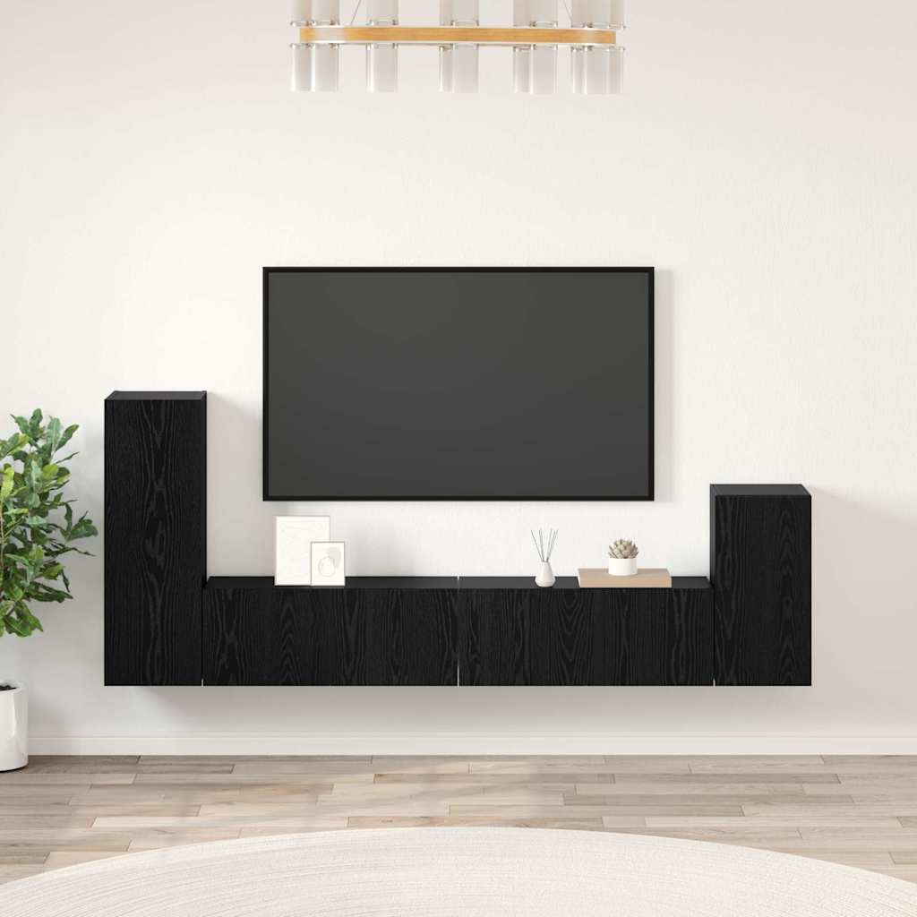 Wand tv-kast Wandgemonteerd 3 pcs Zwart Eiken Bewerkt hout is nu te koop bij PeponiXL, paradijselijk wonen!