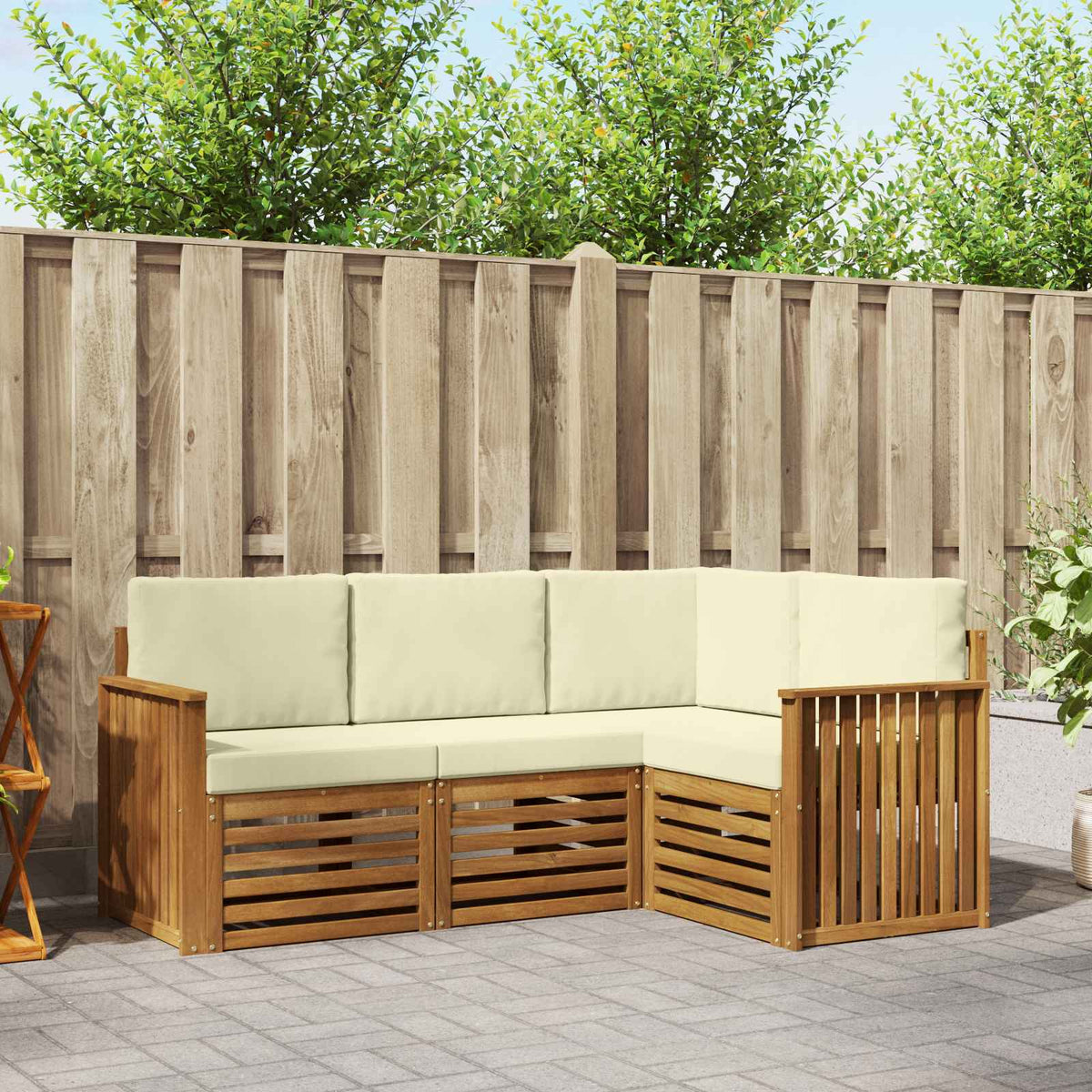 Sofa-Sets 4 pcs Natuurlijk en Crème Massief Acaciahout is nu te koop bij PeponiXL, paradijselijk wonen!