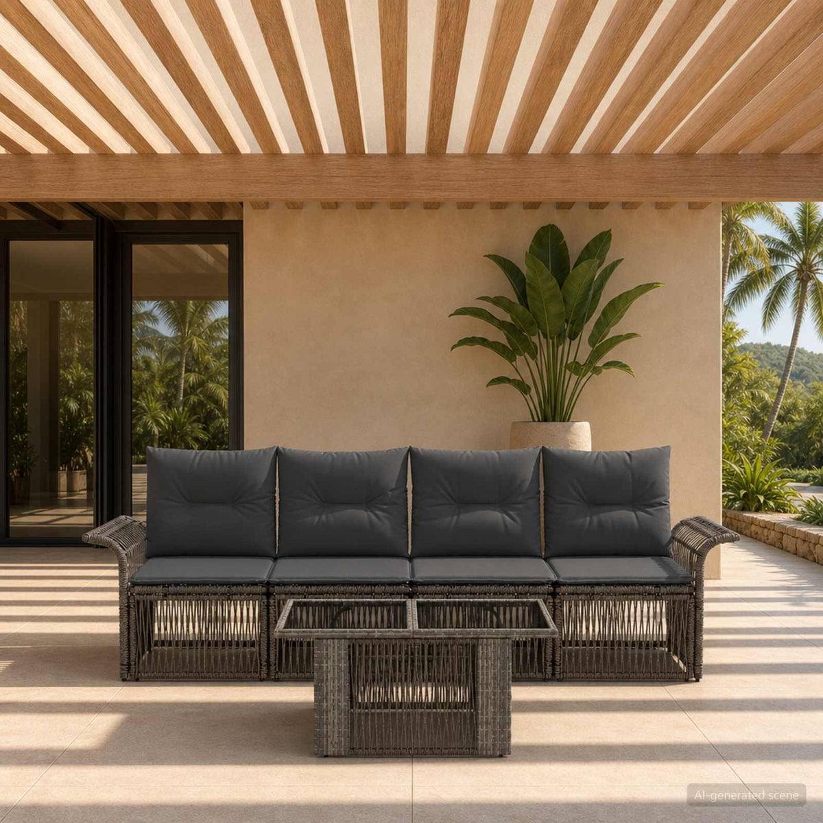 Tuinbankenset 5 st Grijs en Donkergrijs poly rattan is nu te koop bij PeponiXL, paradijselijk wonen!