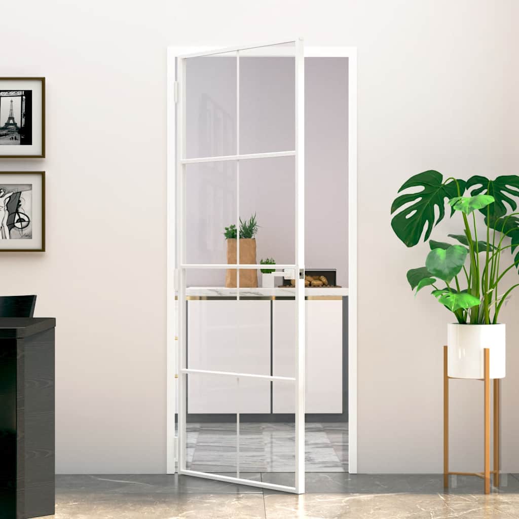 Binnendeur 83x201,5 cm gehard glas en aluminium smal wit is nu te koop bij PeponiXL, paradijselijk wonen!