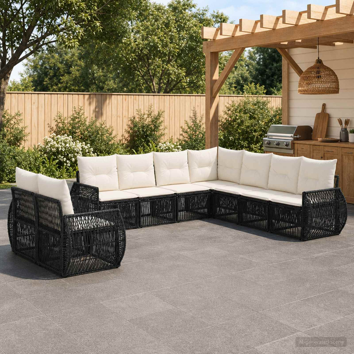 Tuinbankenset 9 pcs Zwart en Cream Wit poly rattan is nu te koop bij PeponiXL, paradijselijk wonen!
