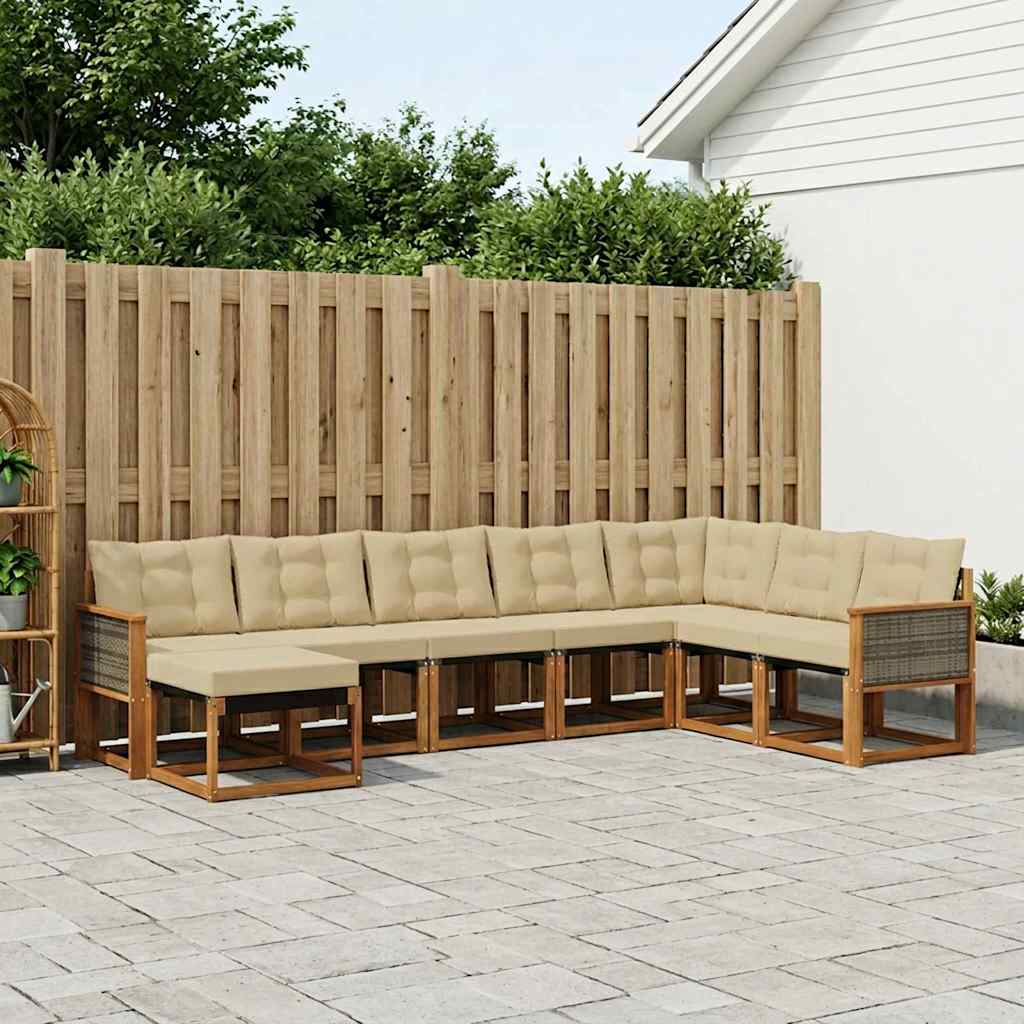 Buiten bankenset met kussen 8 pcs Natuurlijk en Beige is nu te koop bij PeponiXL, paradijselijk wonen!