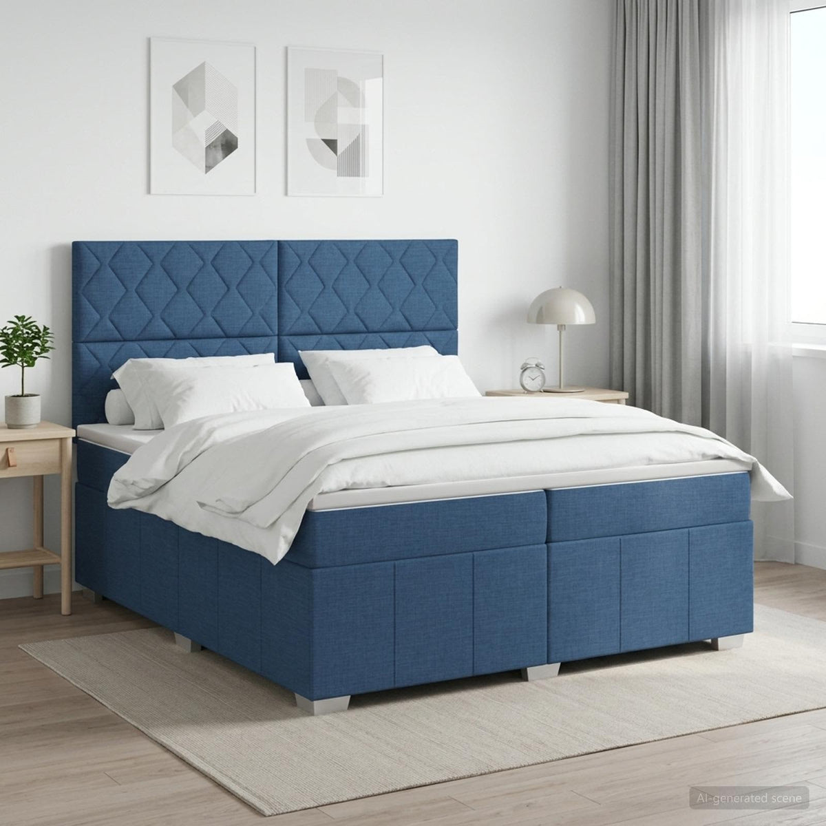 Boxspringbed met matras met hoofdeinde Blauw 200 x 200 cm Stof is nu te koop bij PeponiXL, paradijselijk wonen!