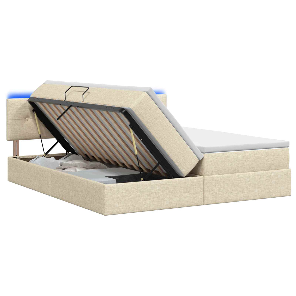 LED Opslagbed met Matras Crèmekleurig 180 x 200 cm Stof is nu te koop bij PeponiXL, paradijselijk wonen!
