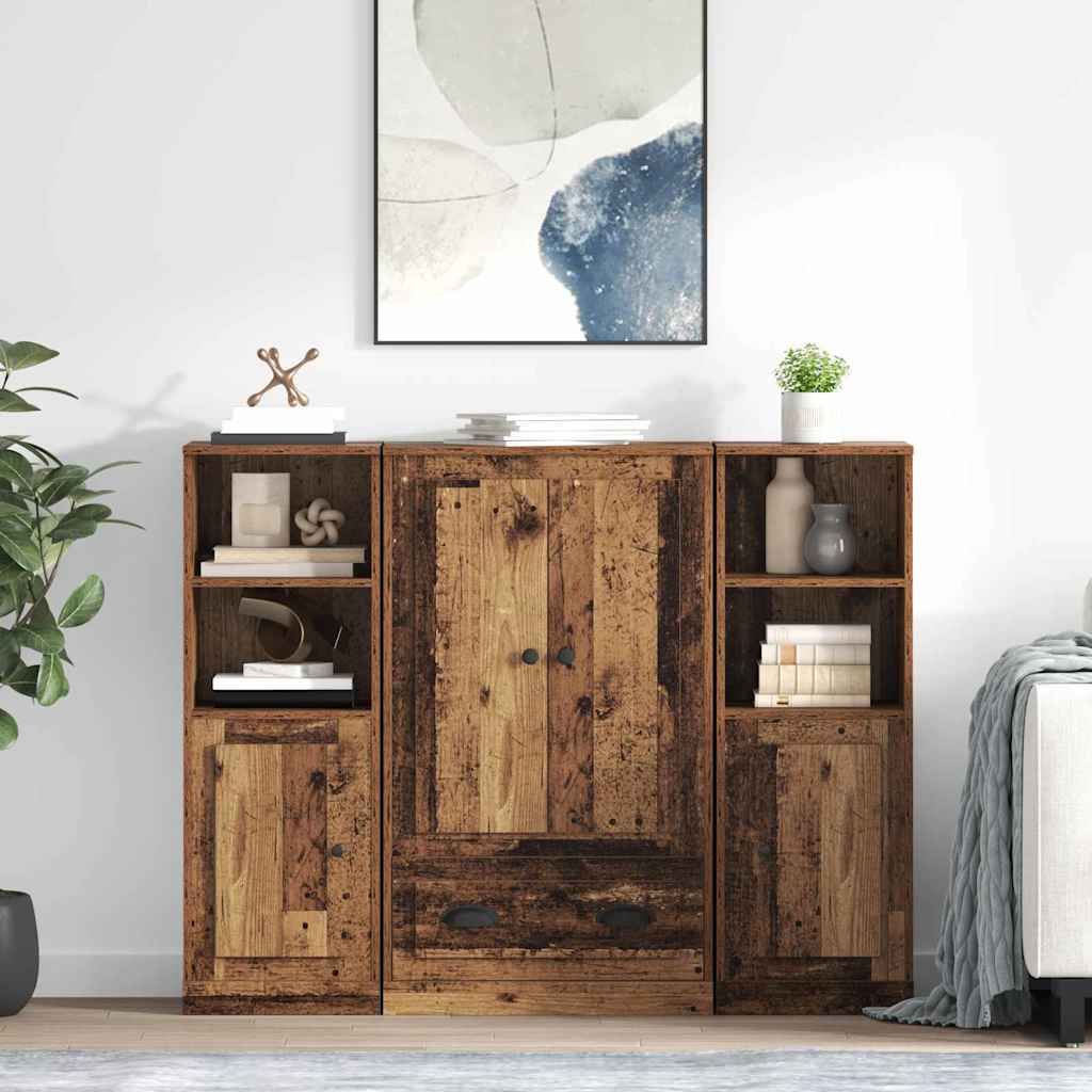 Hoge kast met lade 3 pcs Oud Hout Bewerkt hout is nu te koop bij PeponiXL, paradijselijk wonen!