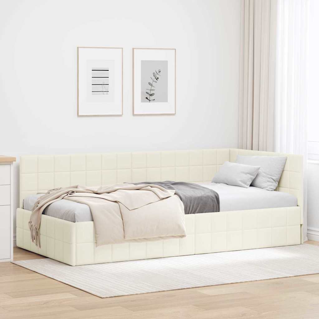 Hoekbedframe met hoofdeinde Crème 90 cm x 190 cm Fluweel is nu te koop bij PeponiXL, paradijselijk wonen!