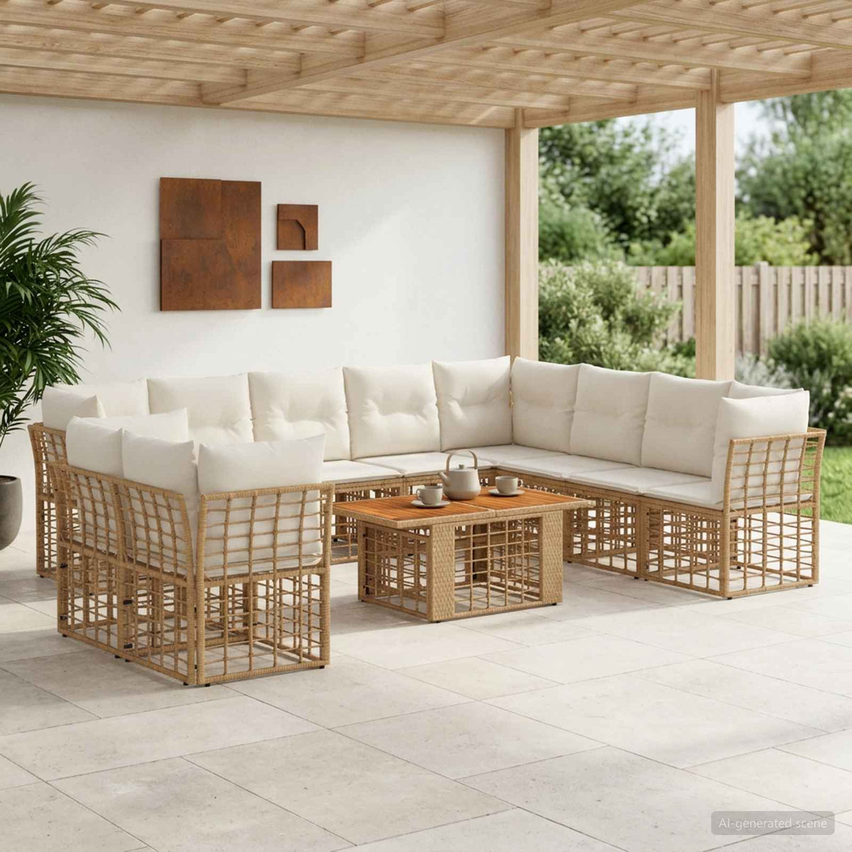 Tuinbankenset 11 st Natuurlijk en Crème Wit poly rattan is nu te koop bij PeponiXL, paradijselijk wonen!