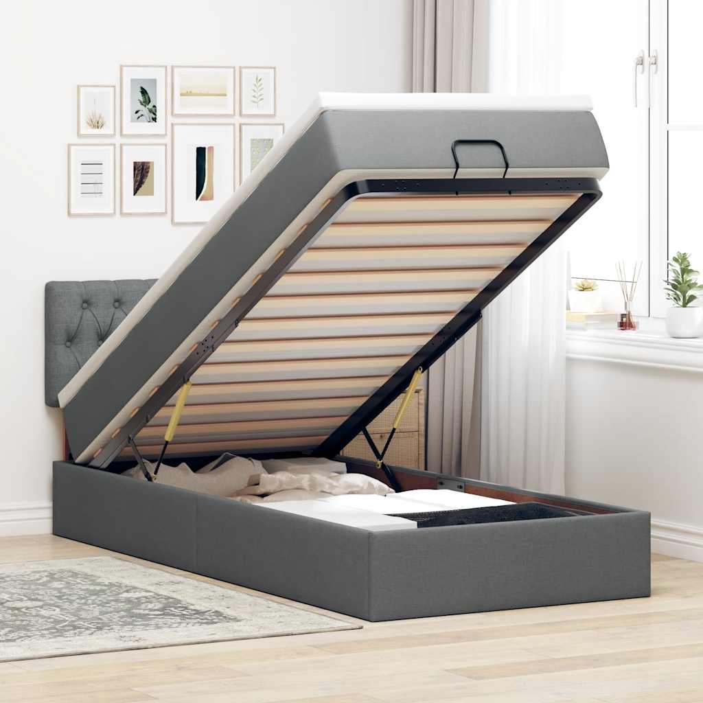 Ottoman bed met matras en LED's 90x190cm stof donkergrijs is nu te koop bij PeponiXL, paradijselijk wonen!
