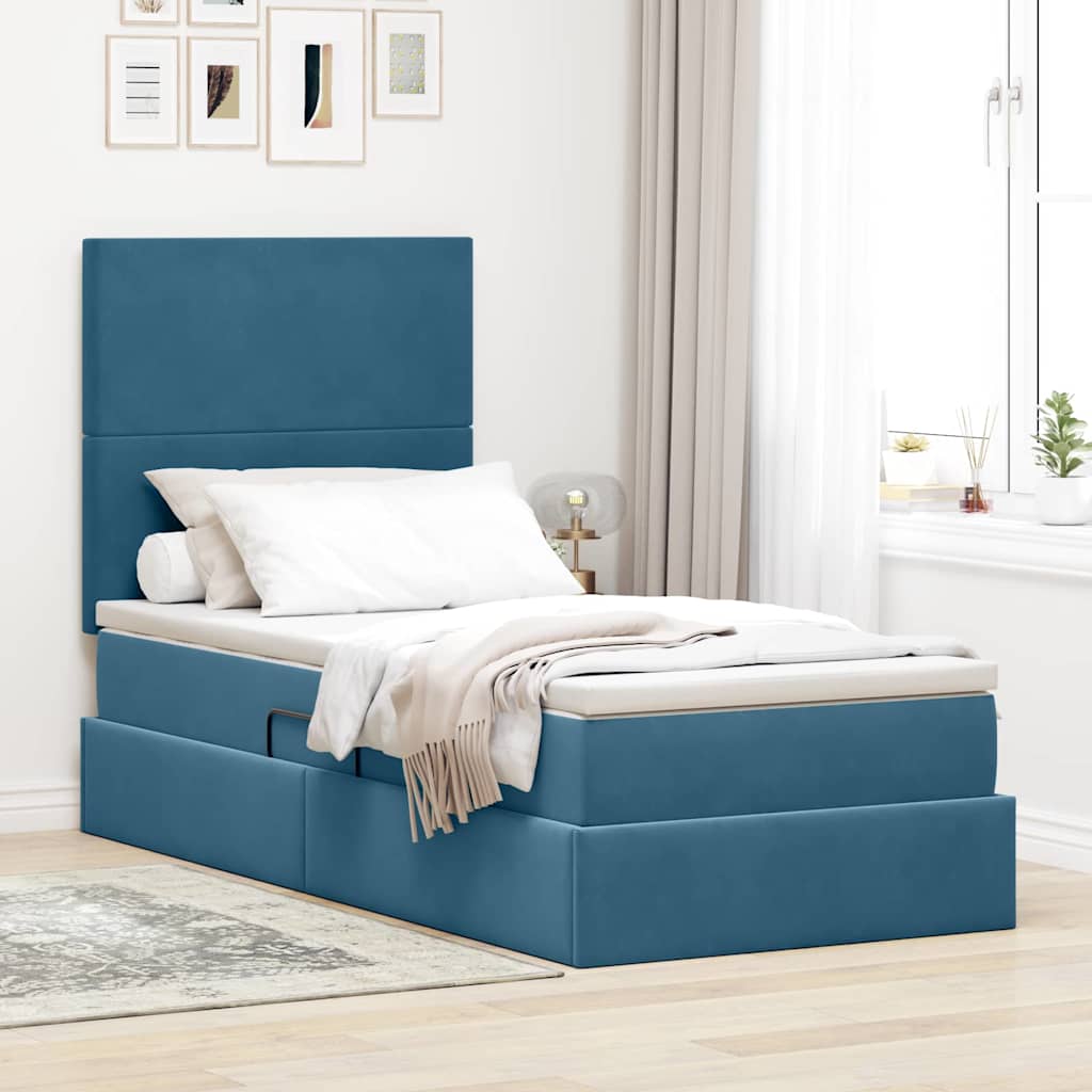 Opslag bed met matras Donkerblauw 90 x 190 cm Fluweel is nu te koop bij PeponiXL, paradijselijk wonen!