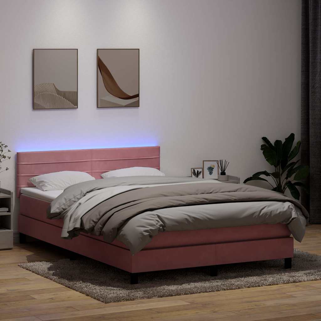 Boxspring met matras en LED fluweel roze 140x220 cm is nu te koop bij PeponiXL, paradijselijk wonen!