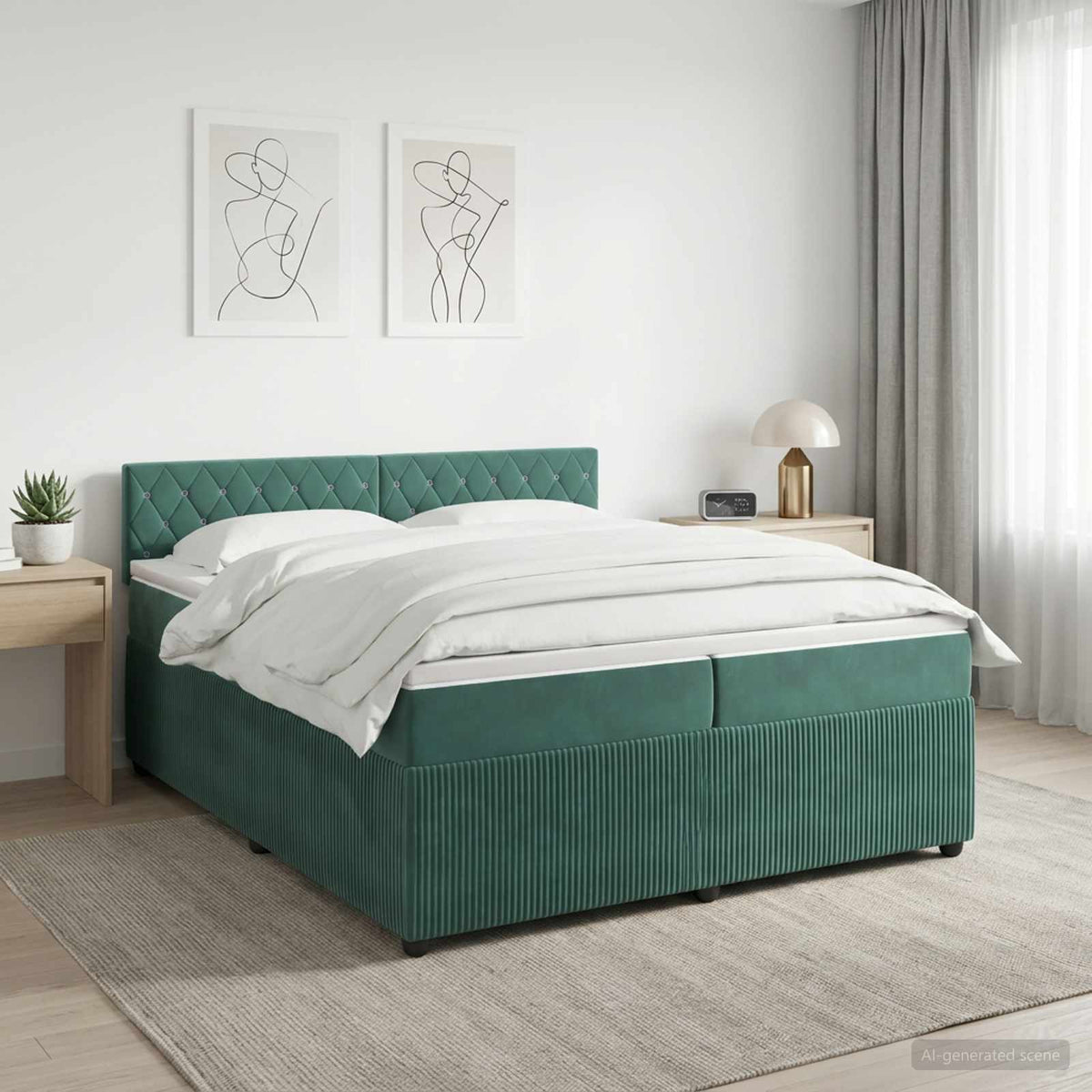 Boxspringbed met matras Donkergroen 200 x 200 cm Fluweel is nu te koop bij PeponiXL, paradijselijk wonen!