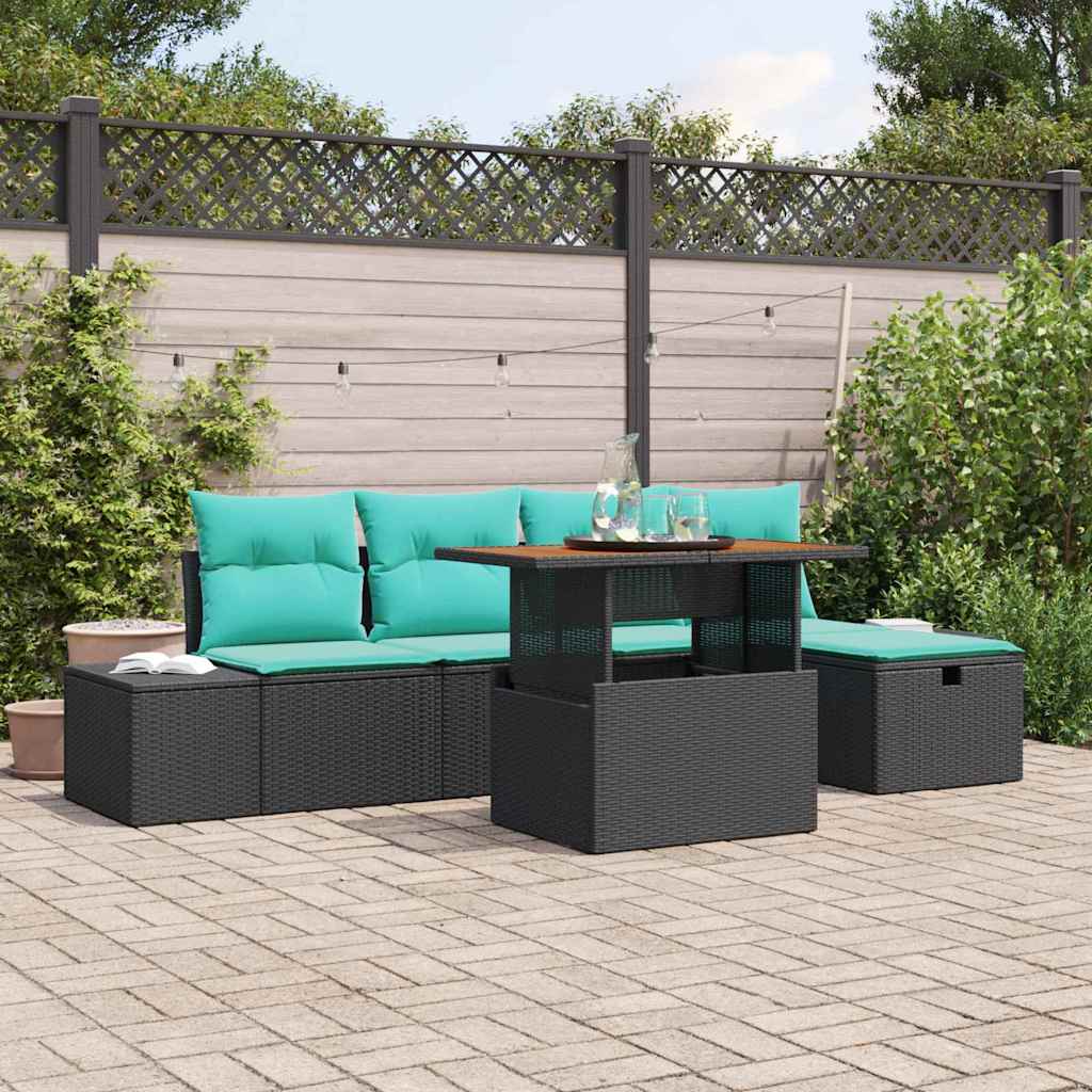 Tuinbankenset met kussen met opslag 6 pcs Zwart poly rattan is nu te koop bij PeponiXL, paradijselijk wonen!