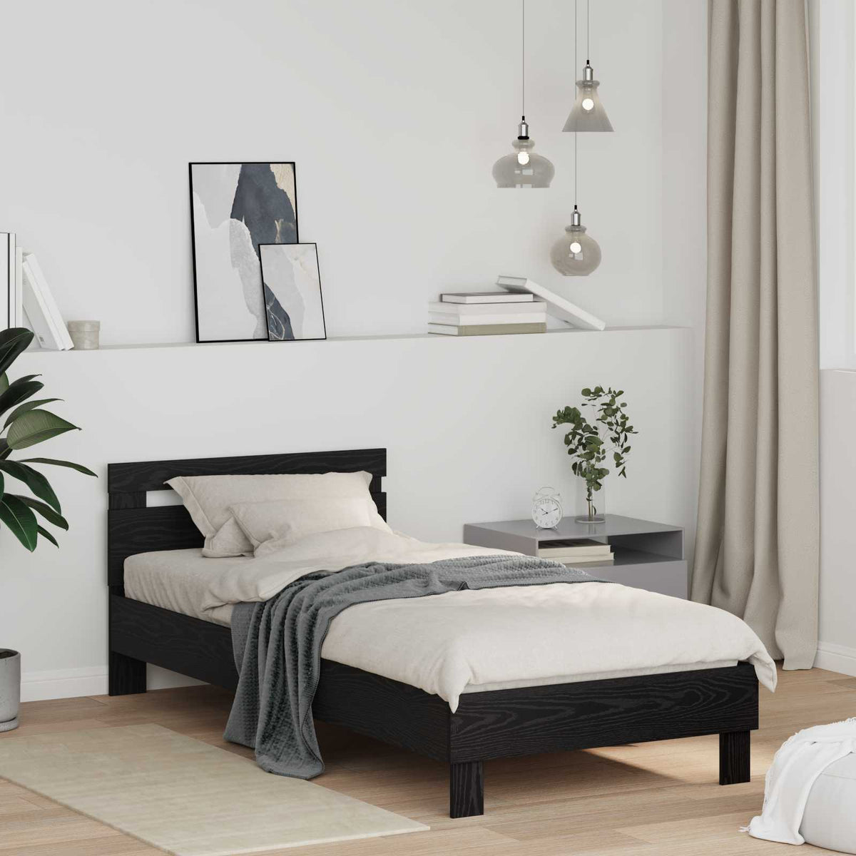 Bedframe met hoofdeinde Zwart Eiken 98.5 x 200 cm Bewerkt hout is nu te koop bij PeponiXL, paradijselijk wonen!