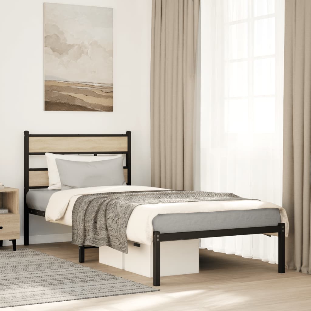 Bedframe zonder matras metaal sonoma eikenkleurig 75x190 cm is nu te koop bij PeponiXL, paradijselijk wonen!