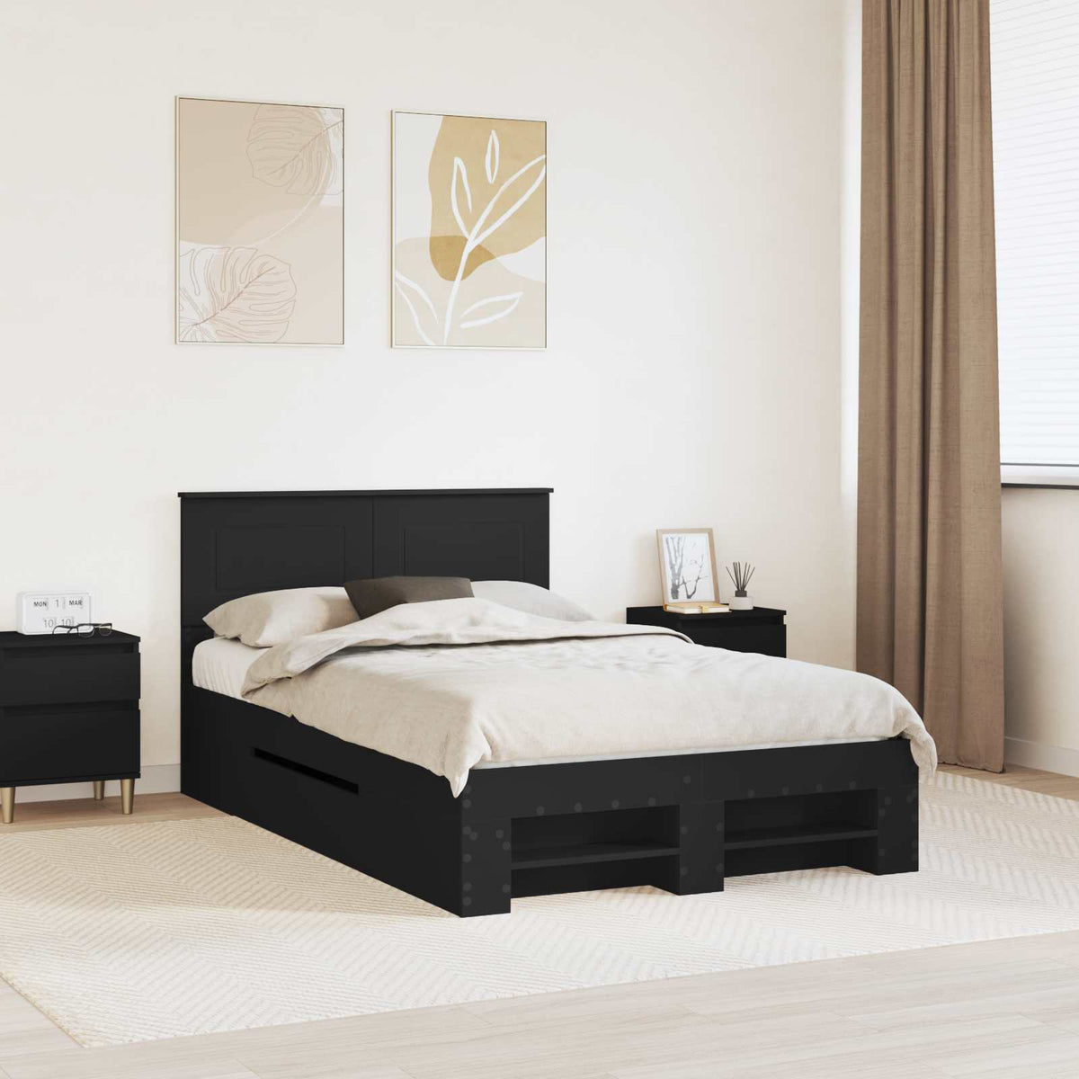 Bedframe met hoofdeinde Zwart 137 x 203 cm Bewerkt hout is nu te koop bij PeponiXL, paradijselijk wonen!