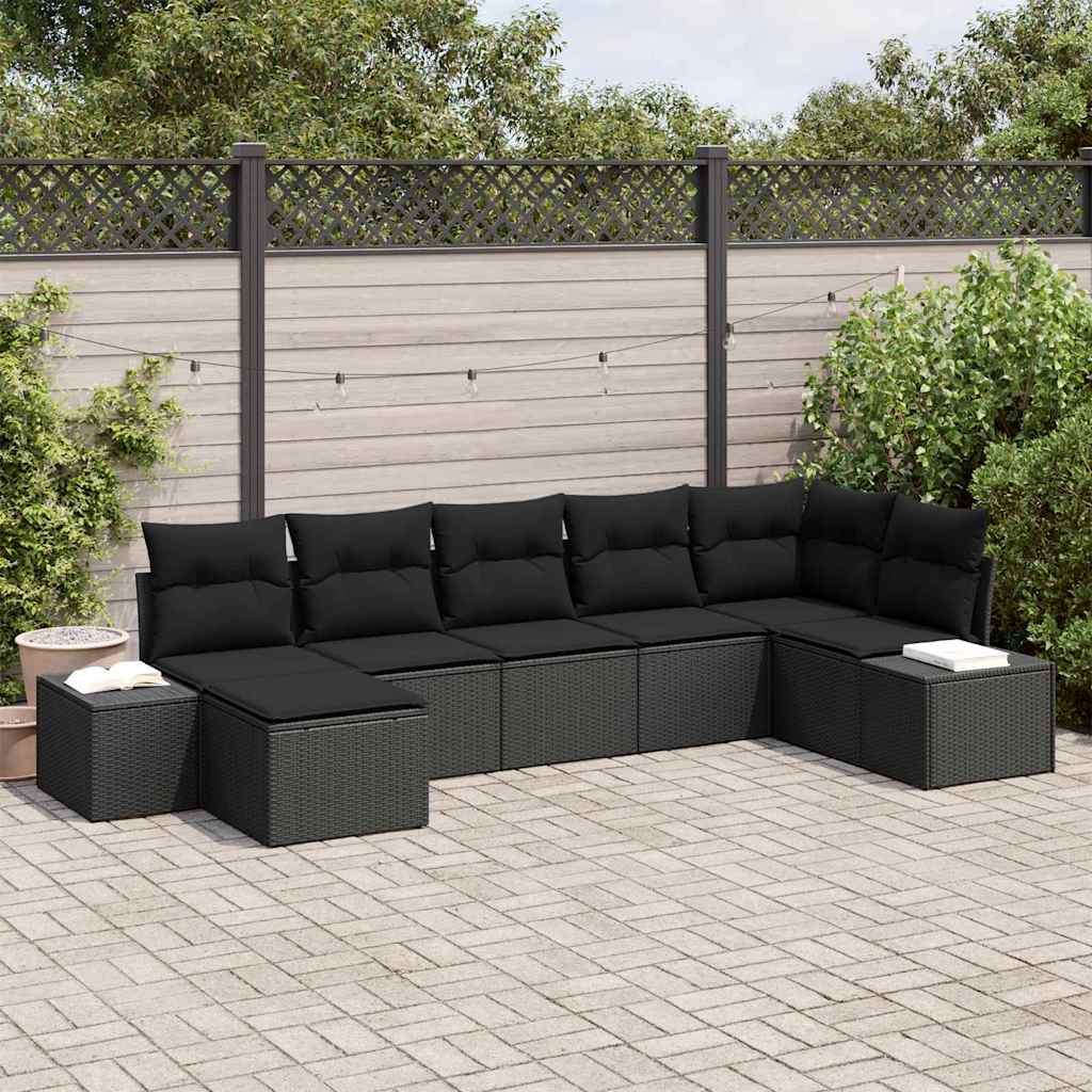 Tuin Sofa Set met kussen met opslag 7 pcs Zwart poly rattan is nu te koop bij PeponiXL, paradijselijk wonen!