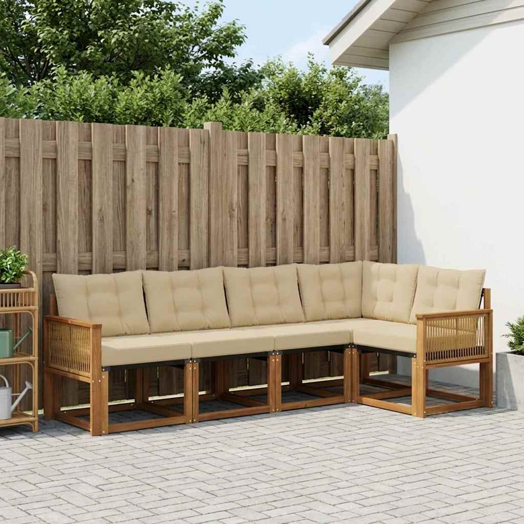 Buiten bankenset met kussen 5 pcs Natuurlijk en Beige is nu te koop bij PeponiXL, paradijselijk wonen!