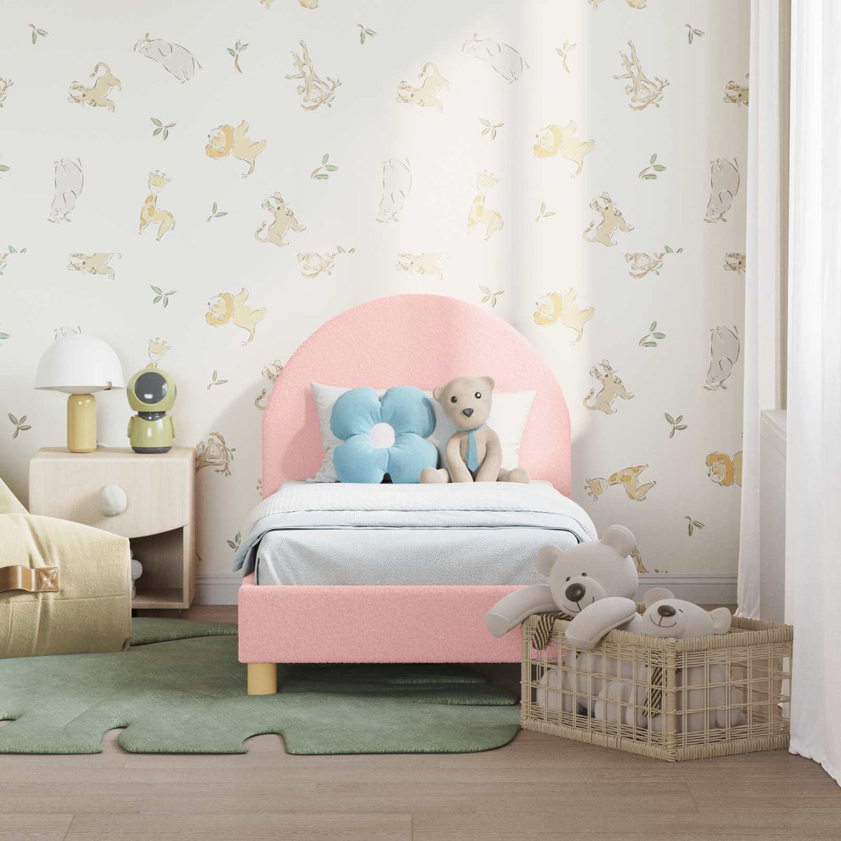 Peuterbedframe met hoofdbord Roze 70 x 140 cm Schapenstof is nu te koop bij PeponiXL, paradijselijk wonen!