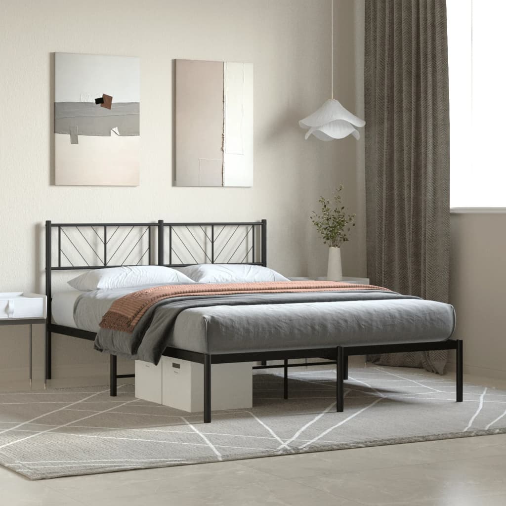 Bedframe met hoofdbord metaal zwart 140x190 cm is nu te koop bij PeponiXL, paradijselijk wonen!